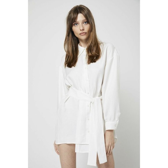 Atoir Mirage Shirt Dress White Buttons Tie Belt Long Sleeve